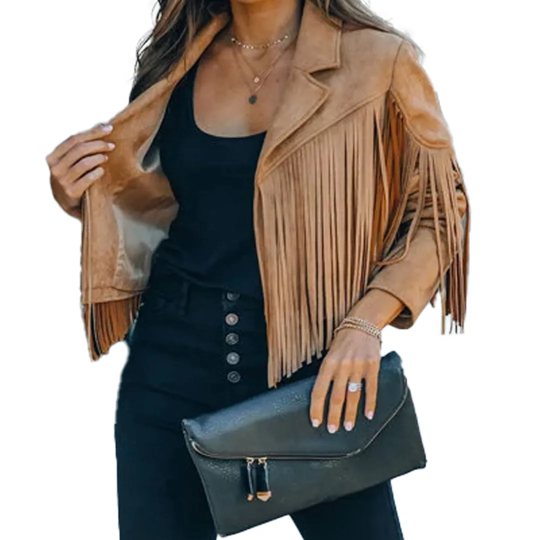 woman's Suede fringe  Leather jacket fringe