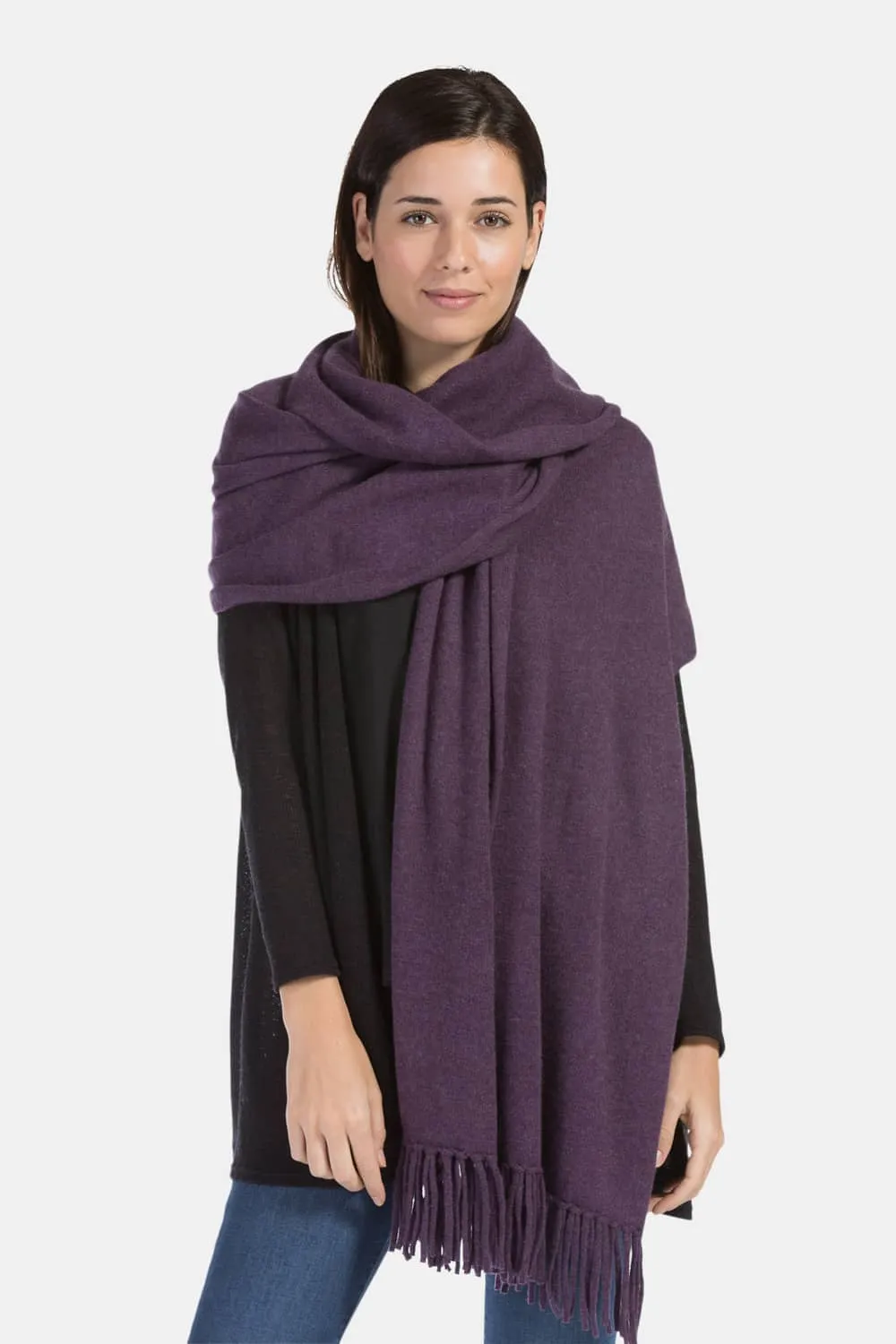 Women's 100% Pure Cashmere Knit Shawl Wrap with Fringe and Gift Box