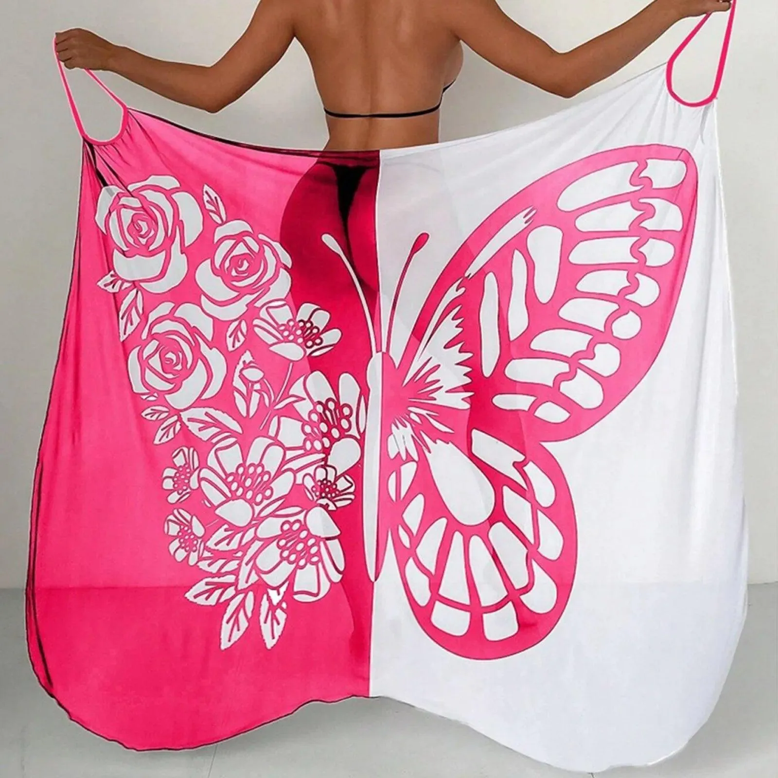 Womens' Butterfly Print Swimwear Beach Scarf Mesh Swimwear for Fine Women Female Bathing Suit Beach Wear