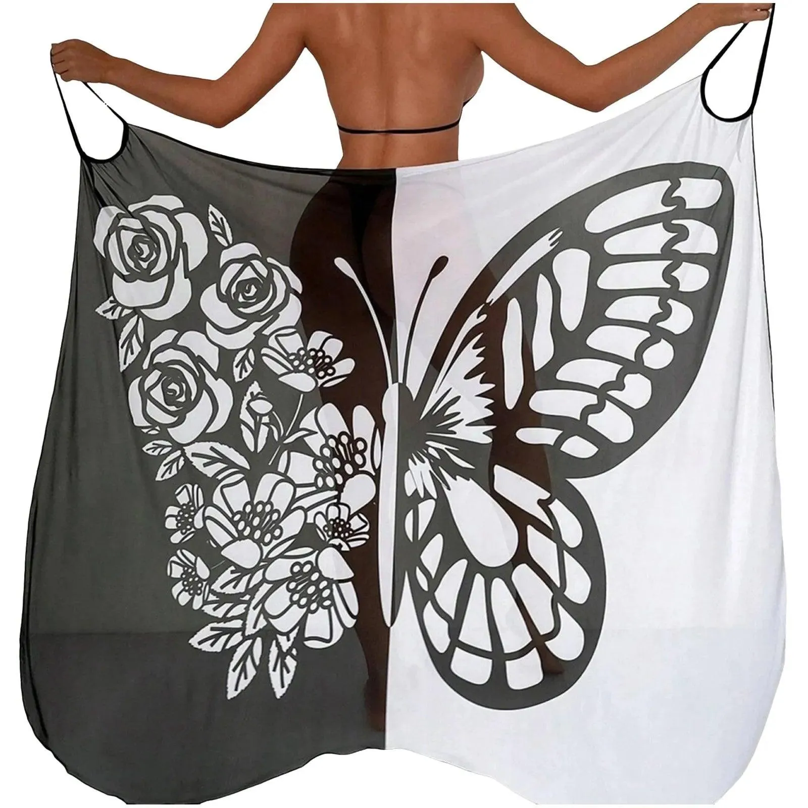 Womens' Butterfly Print Swimwear Beach Scarf Mesh Swimwear for Fine Women Female Bathing Suit Beach Wear