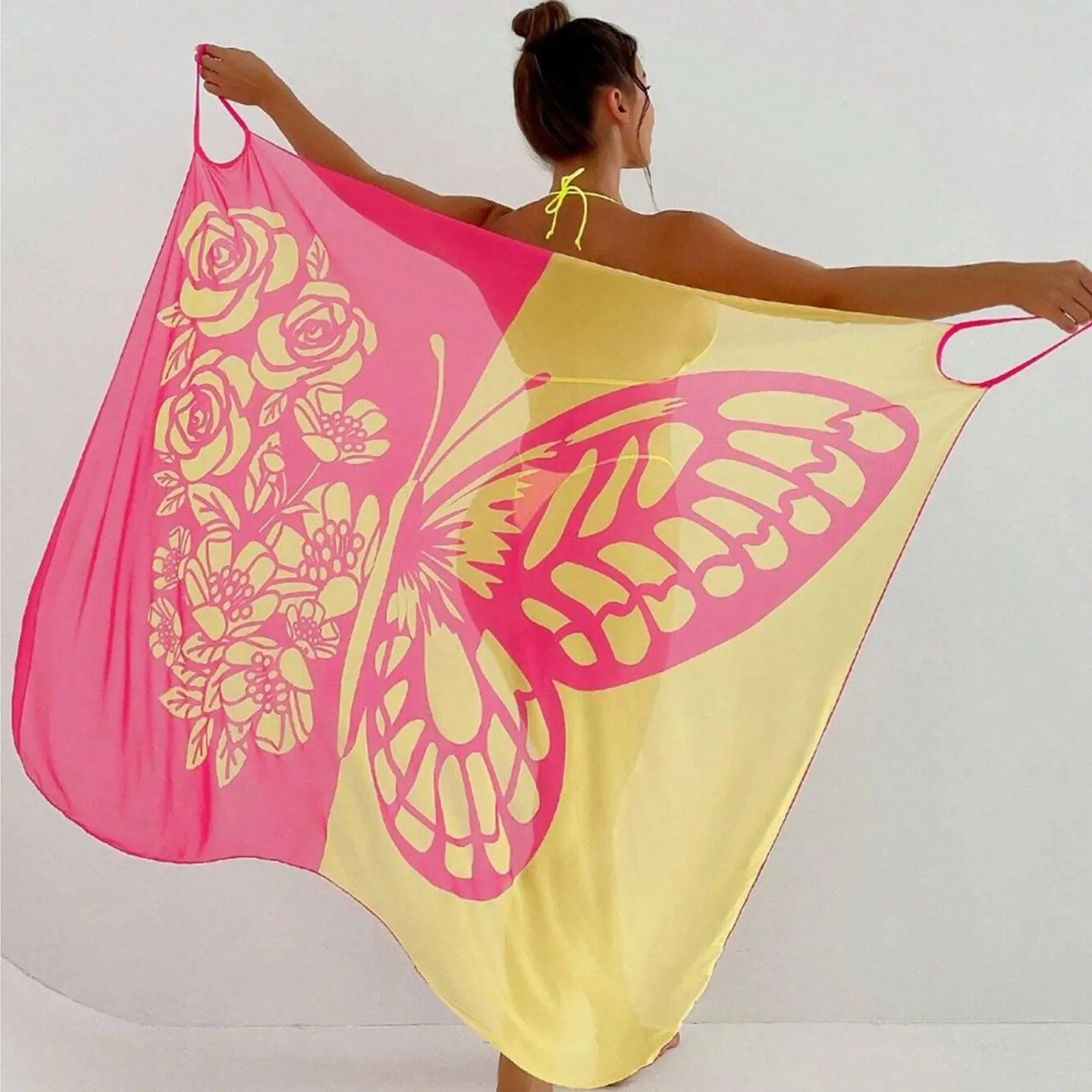 Womens' Butterfly Print Swimwear Beach Scarf Mesh Swimwear for Fine Women Female Bathing Suit Beach Wear