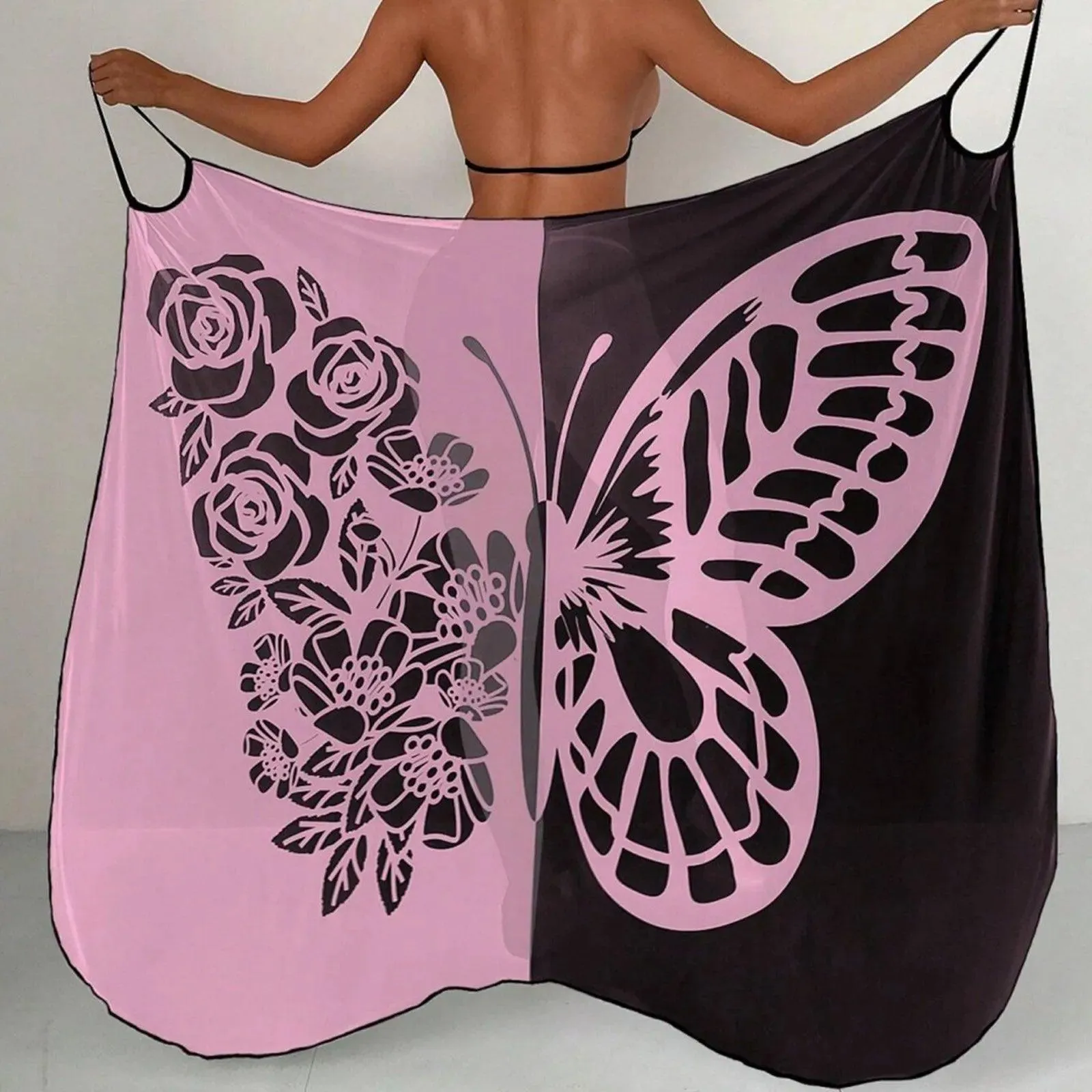 Womens' Butterfly Print Swimwear Beach Scarf Mesh Swimwear for Fine Women Female Bathing Suit Beach Wear