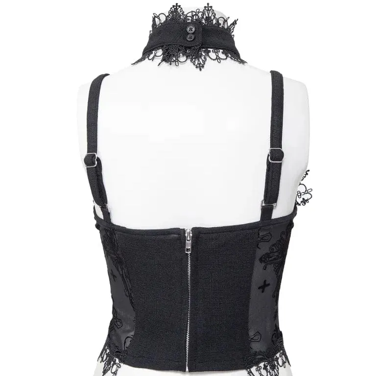 Women's Gothic Stand Collar Mesh Splice Tank Top