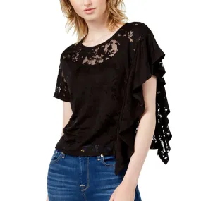 Women's Poncho-Sleeve Chiffon Top,Black