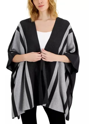 Women's Striped Poncho Sweater,Grey