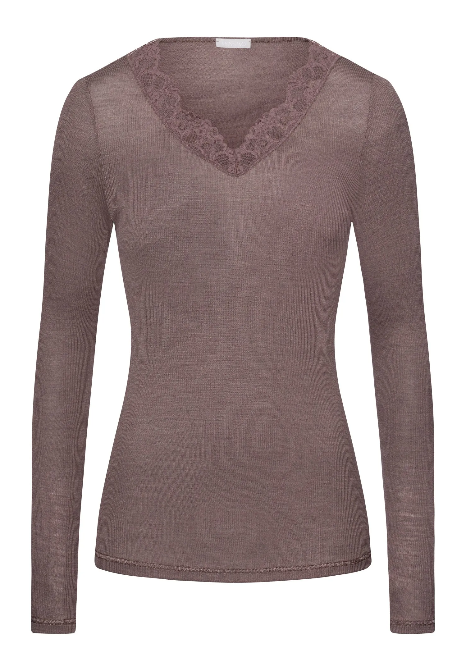 Woolen Lace Fine Ribbed Wool And Silk  V-Neck Top | Stonewash 70914-2756