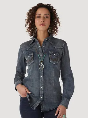 Wrangler Women's Denim Long Sleeve Western Snap Shirt