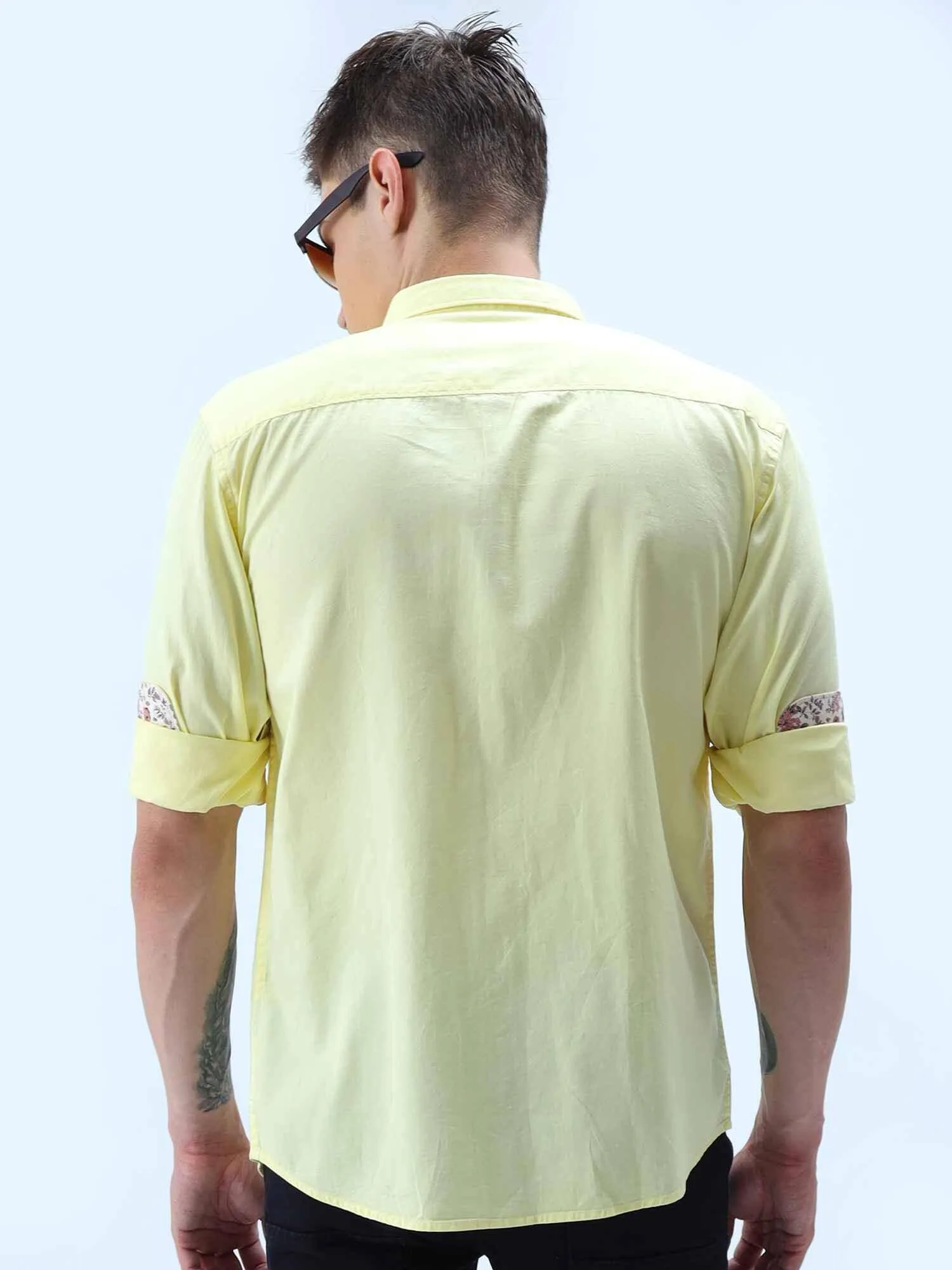 Yellow Solid Cotton Full Sleeve Shirt