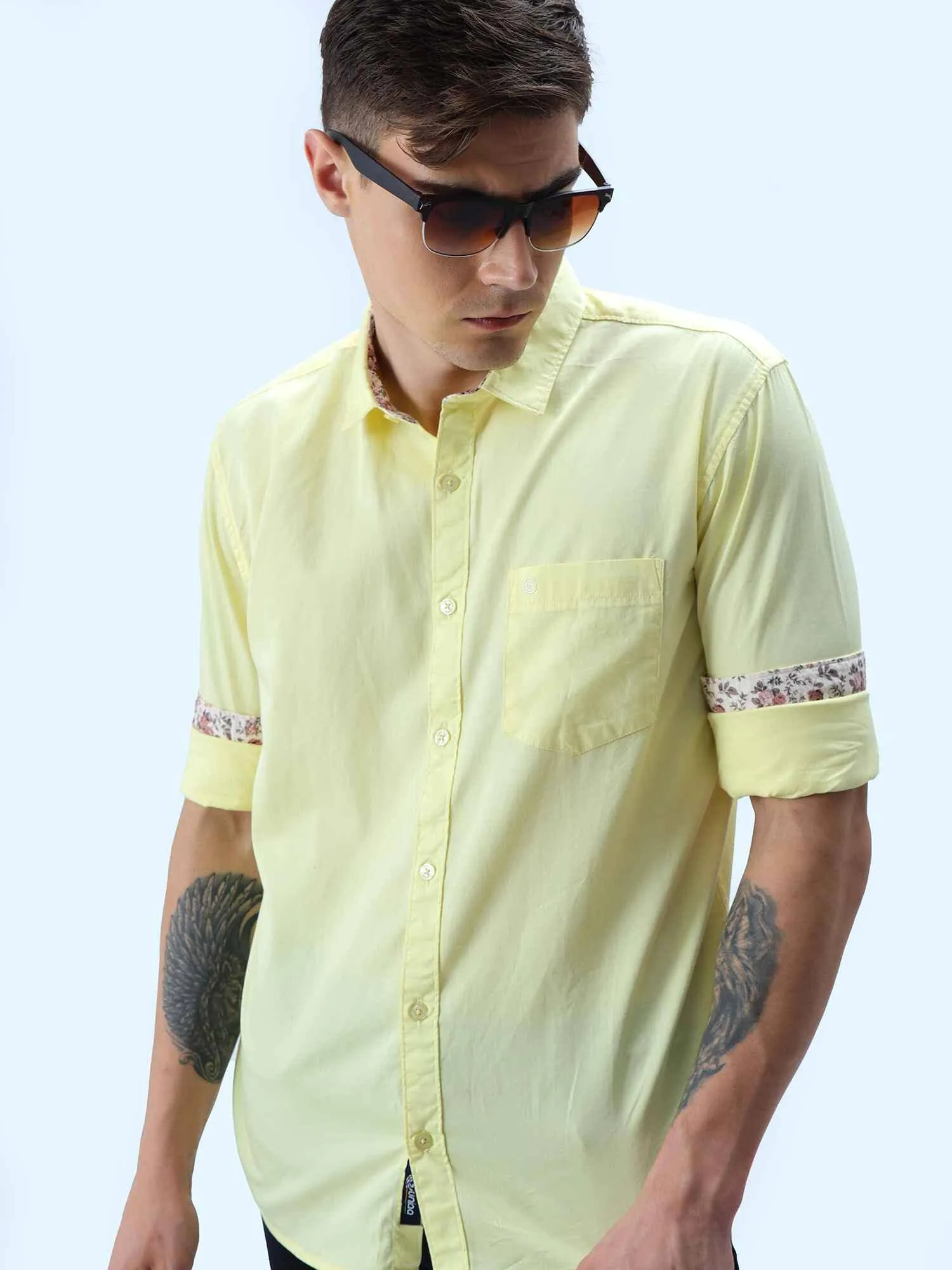 Yellow Solid Cotton Full Sleeve Shirt