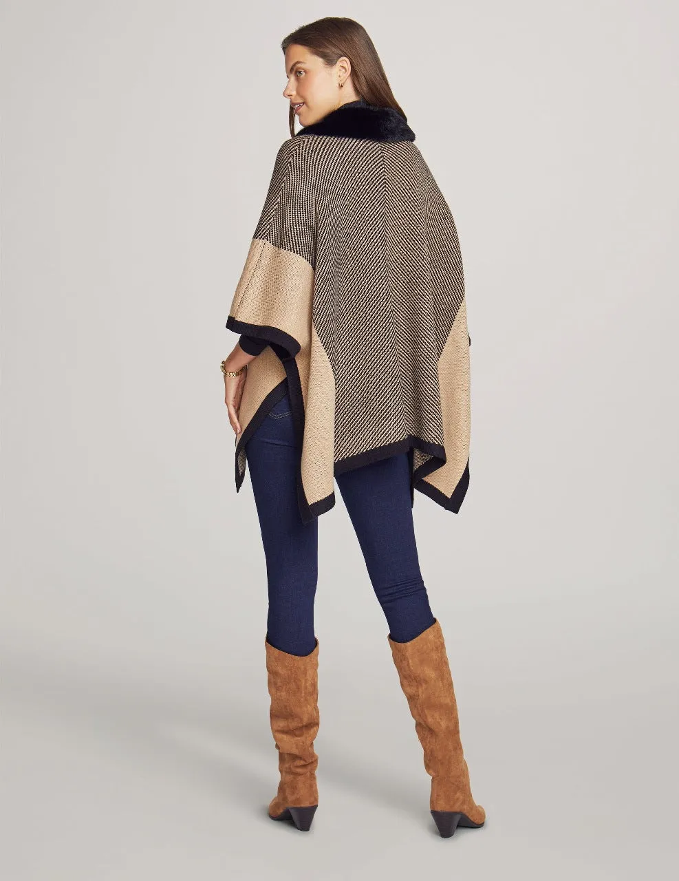 Zip Front Poncho With Fur  - Sale